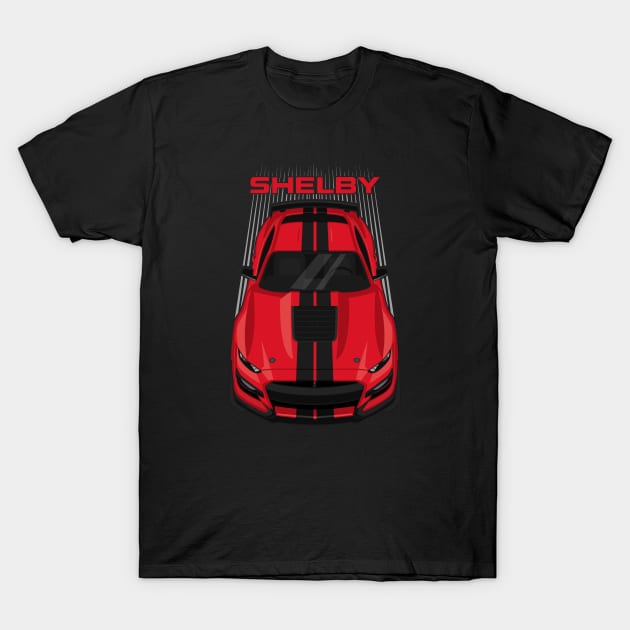 Ford Mustang Shelby GT500 2020-2021 - Race Red - Black Stripes T-Shirt by V8social